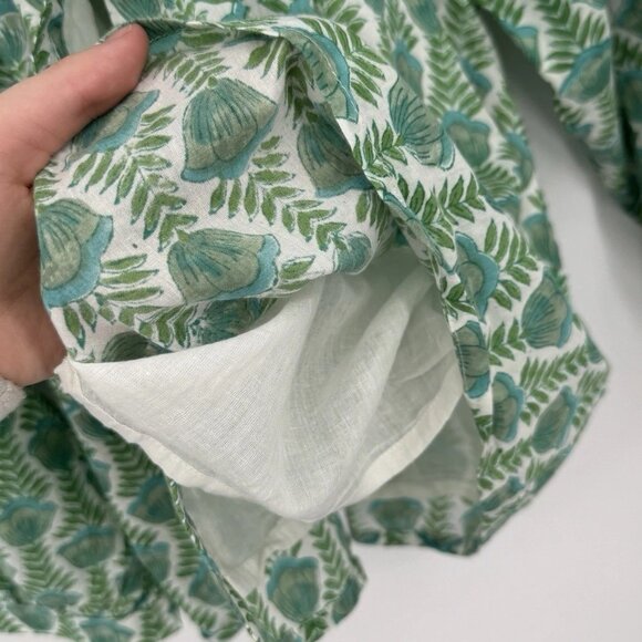 Emerson Fry India Collection Green Floral Peasant Top size L Button Front Cotton - Picture 5 of 7